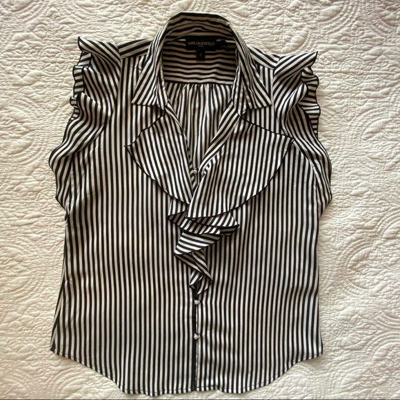 Karl Lagerfeld Oversized Ruffle Top with Cap Sleeves Size Small - Picture 7 of 15